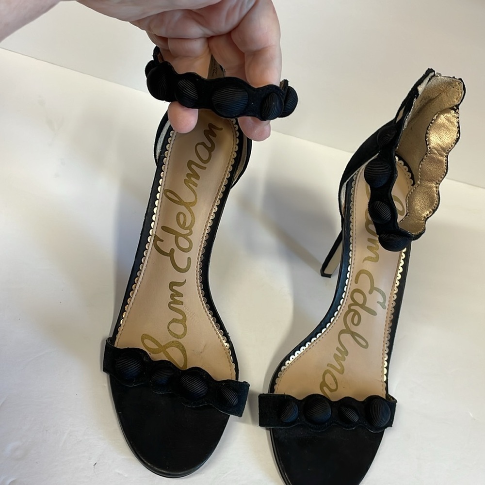 Sam Edelman Addison Black Suede Open Toe Ankle Strap Heels - Picture 3 of 10